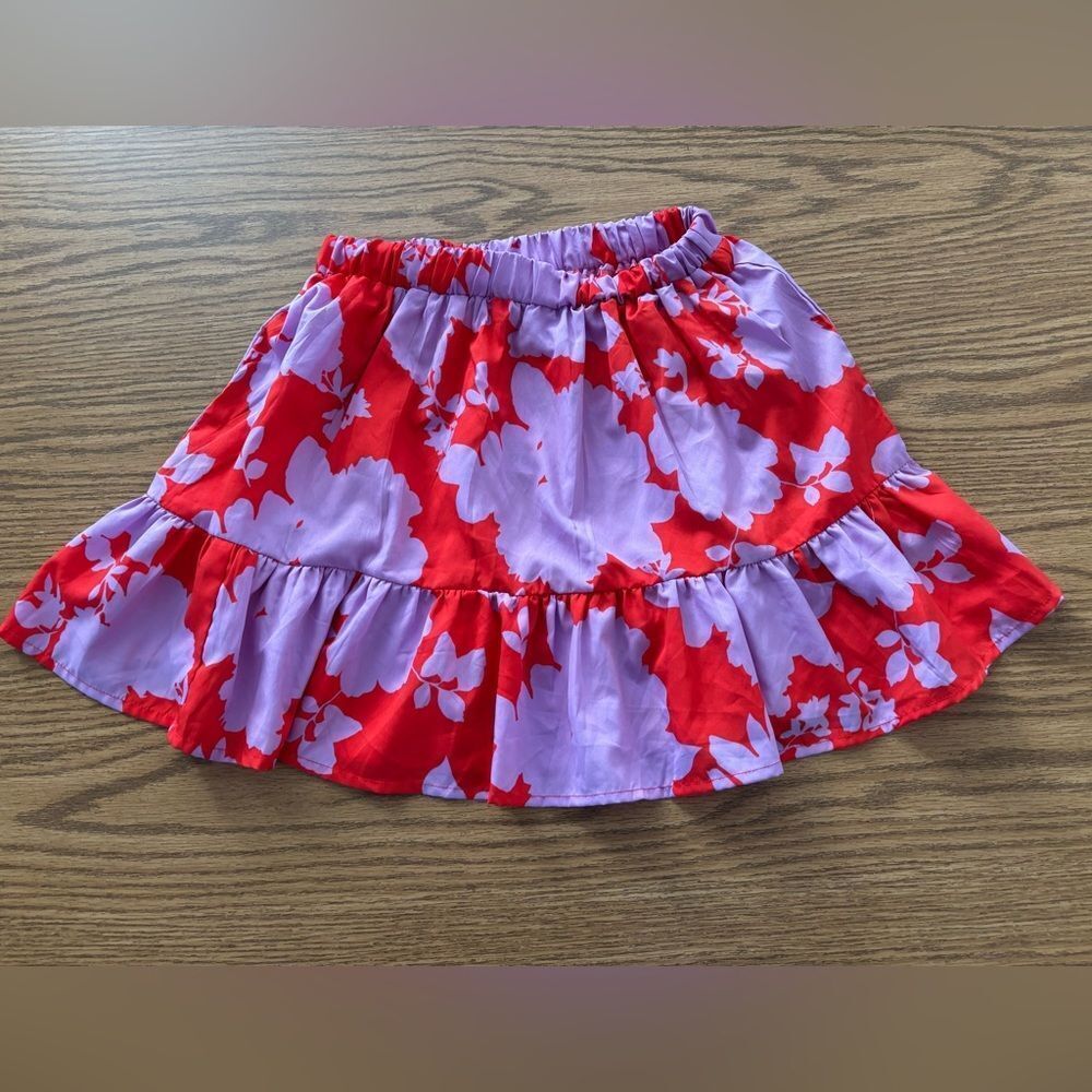 Boohoo Red and Lavender Floral Skirt NWT